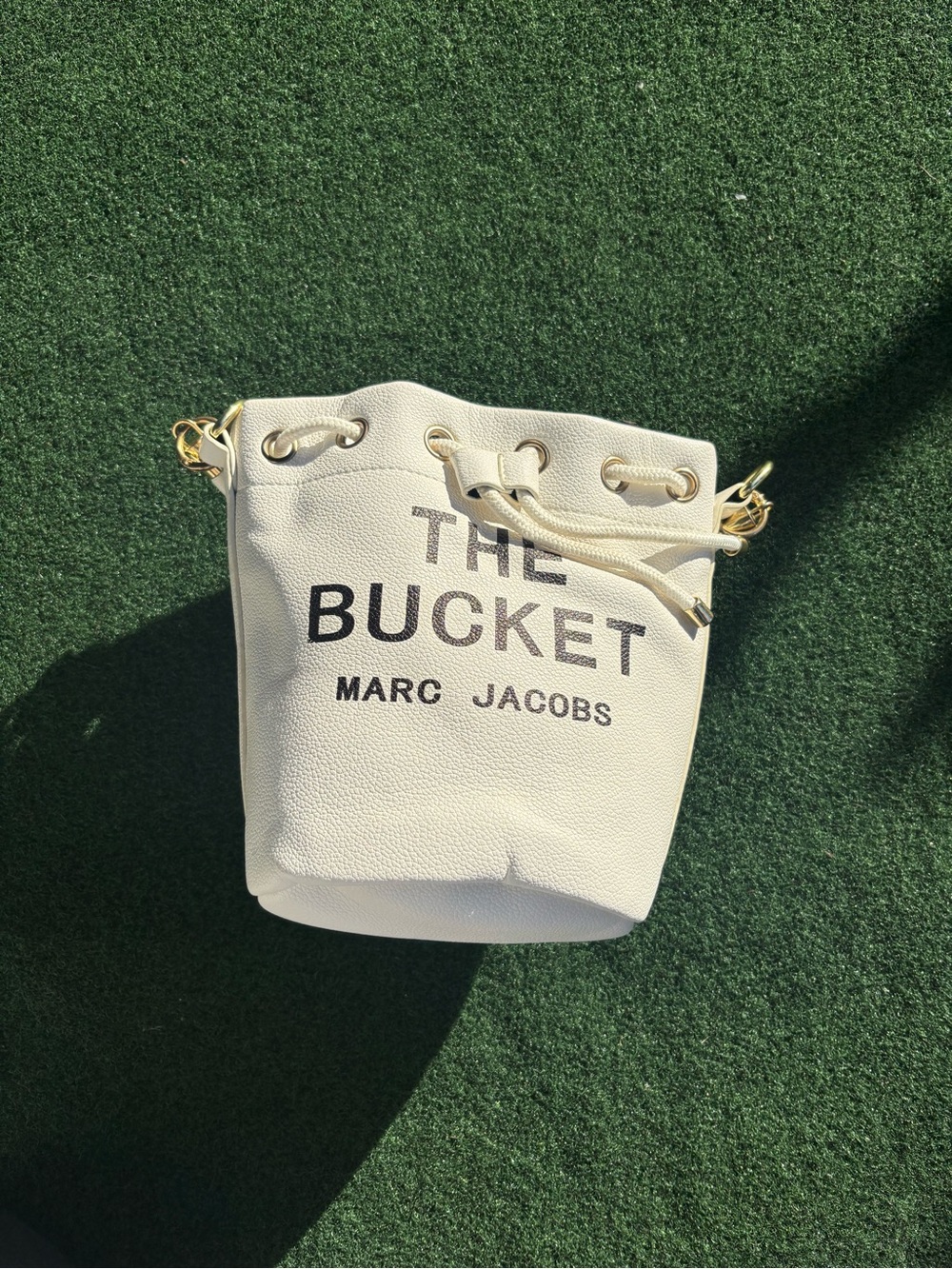 Marc Jacobs White Drawstring Bucket Bag with Gold Hardware